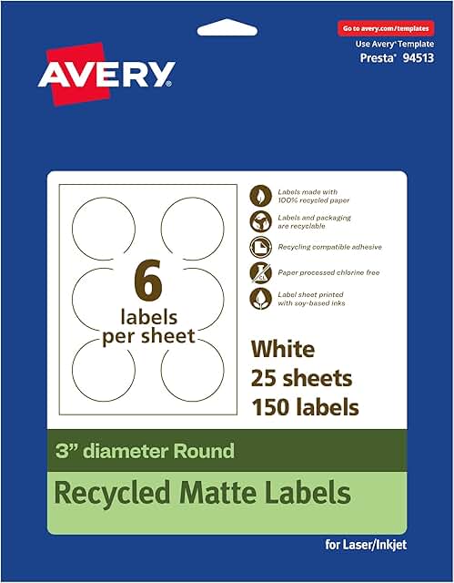 Matte White Recycled Round Labels, 3-inch, 150 Pack