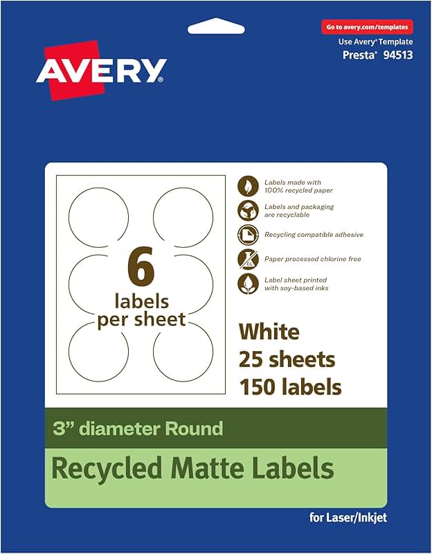 Matte White Recycled Round Labels, 3-inch, 150 Pack