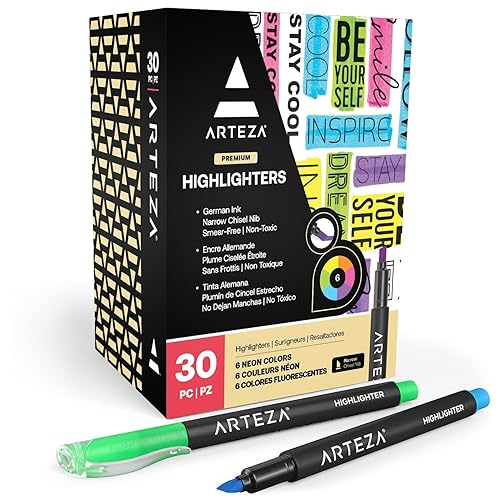 Set of 30 Neon Highlighters with Narrow Tips