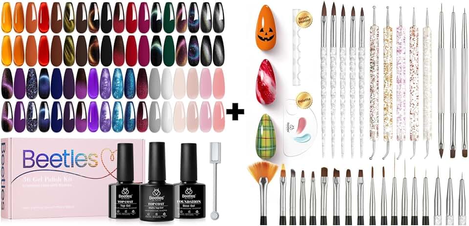 Halloween Gel Nail Polish Set with Glitter and Tools