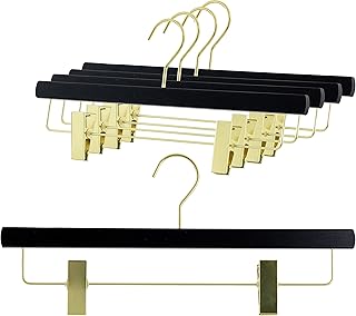 Set of 5 Black Beech Wood Hangers with Clips and Rotating Hook