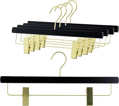 Set of 5 Black Beech Wood Hangers with Clips and Rotating Hook