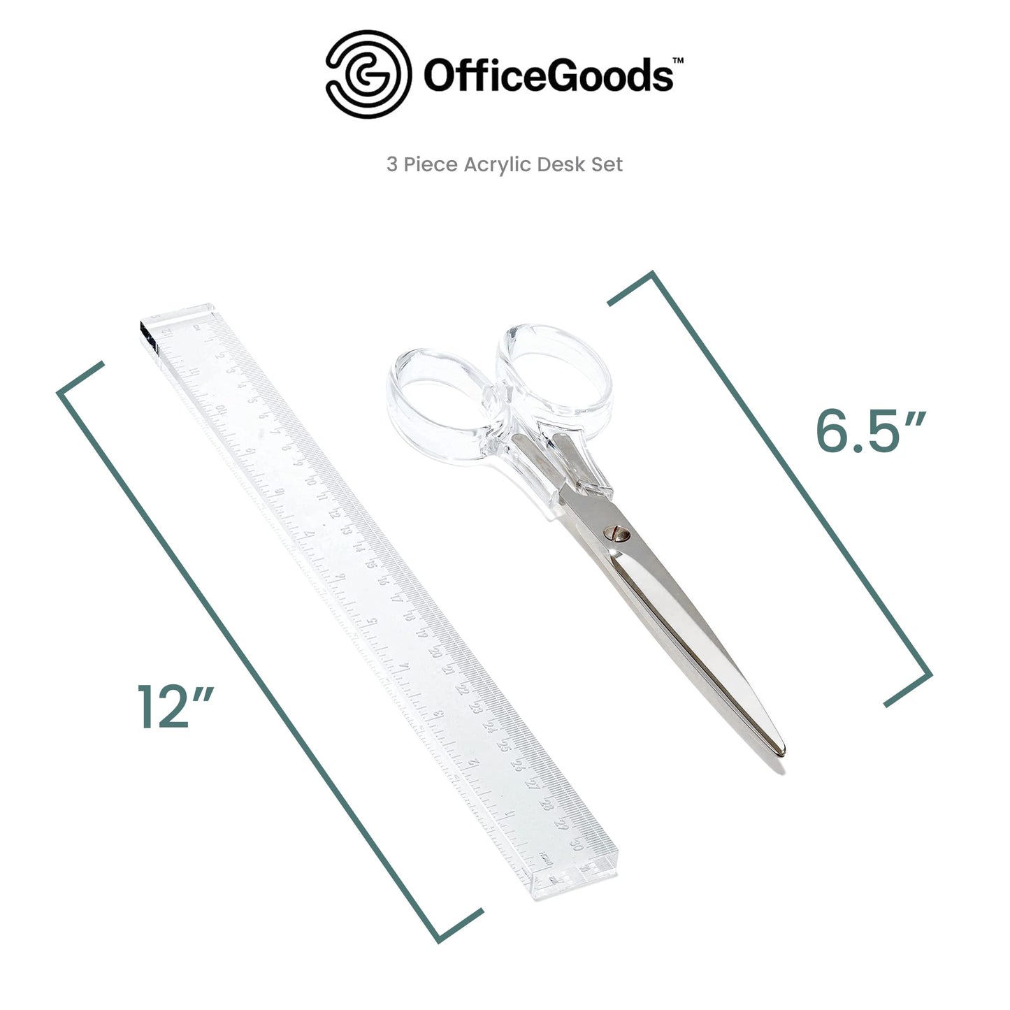 3-Piece Acrylic Desk Set with Ruler, Staple Remover, Scissors