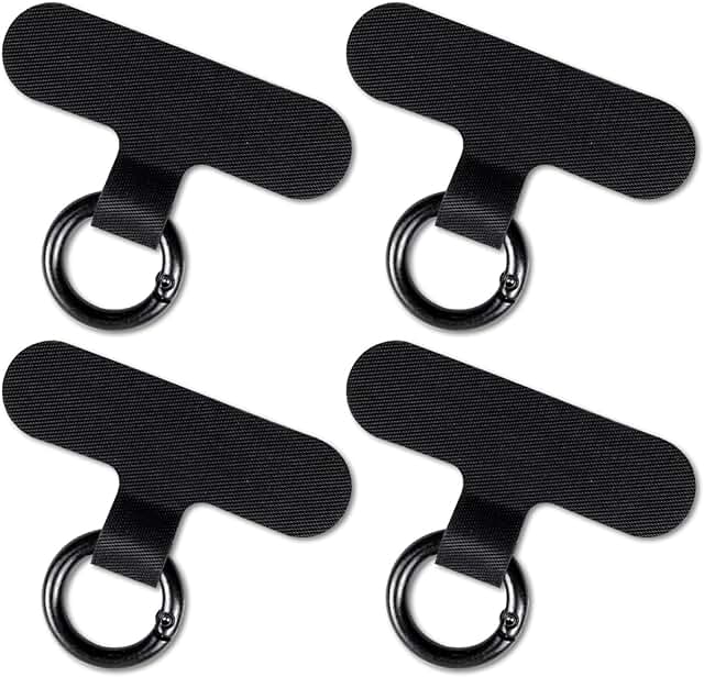 Set of four non-adhesive phone lanyard patches in black
