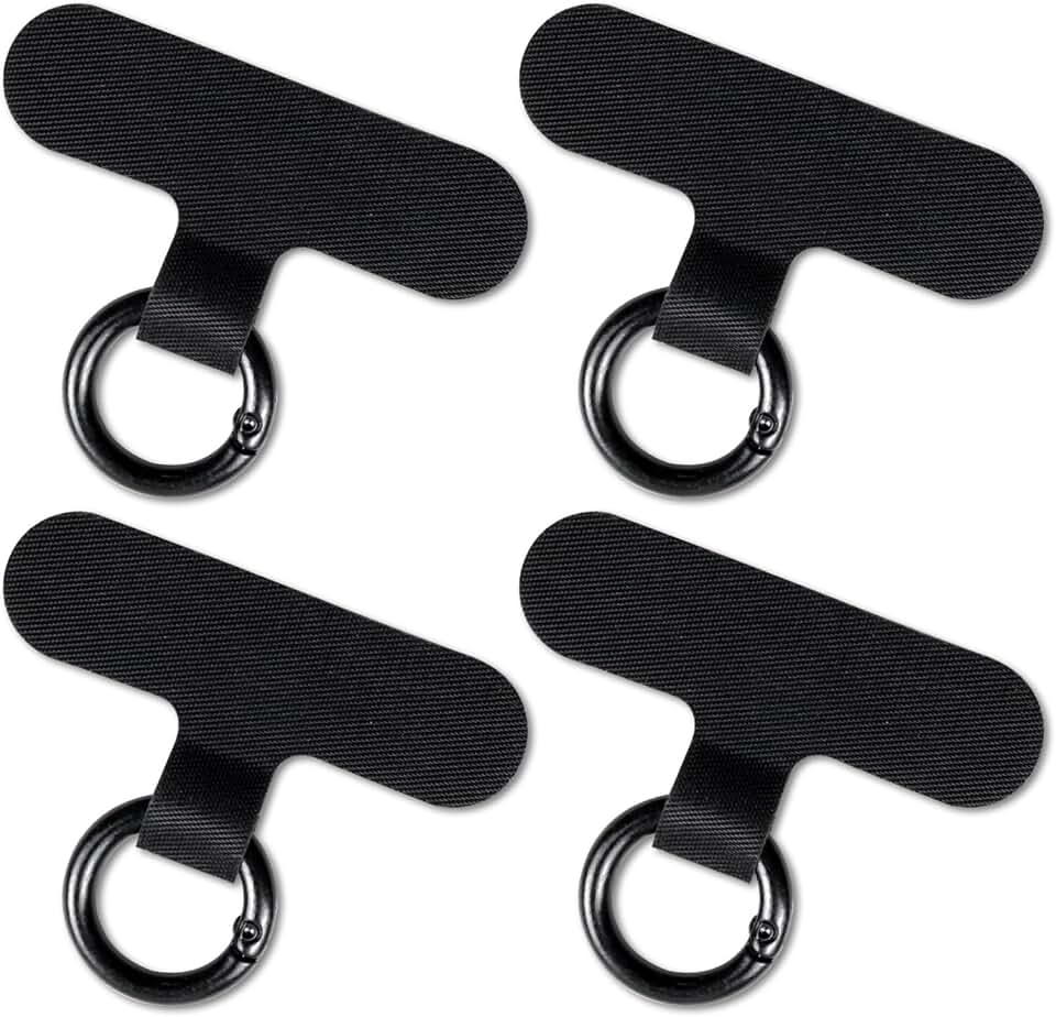 Set of four non-adhesive phone lanyard patches in black