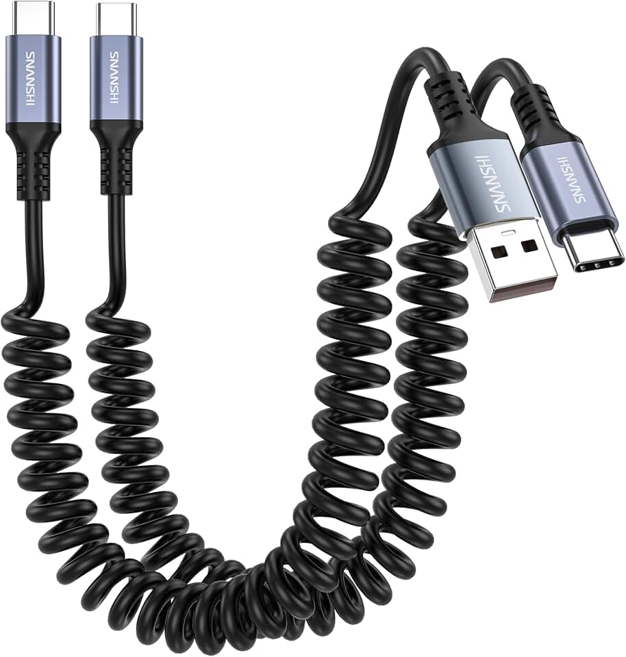 2-Pack Coiled USB C Car Charger Cables, 1ft