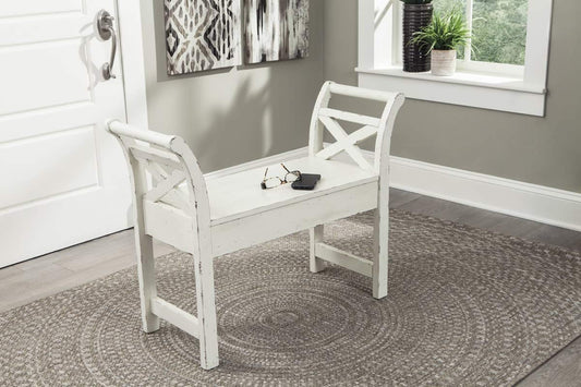 Heron Ridge Distressed Accent Bench with Storage, Antique White