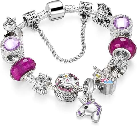 Mother's Charm Bracelet with Murano Glass Beads and Butterfly Flowers