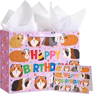 Purple floral guinea pig gift bags with tissue and card