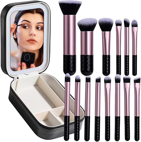 14-Piece Makeup Brush Set with LED Mirror
