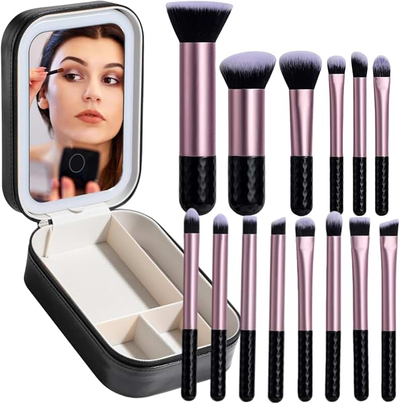 14-Piece Makeup Brush Set with LED Mirror