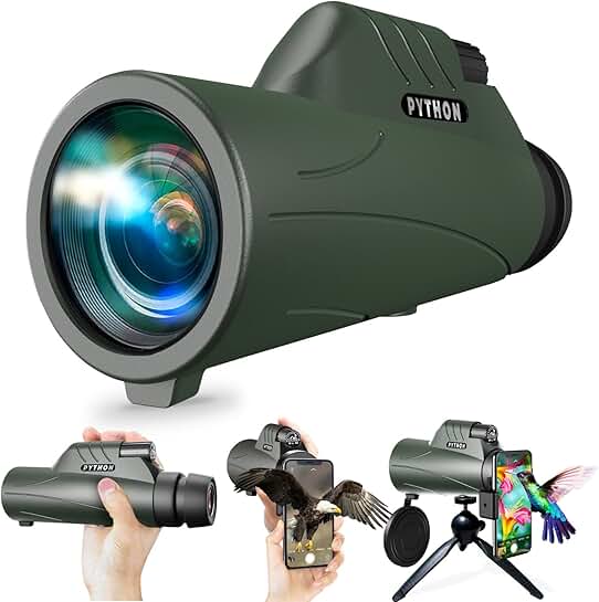 High Power 10x42mm Green Monocular with Tripod and Smartphone Adapter