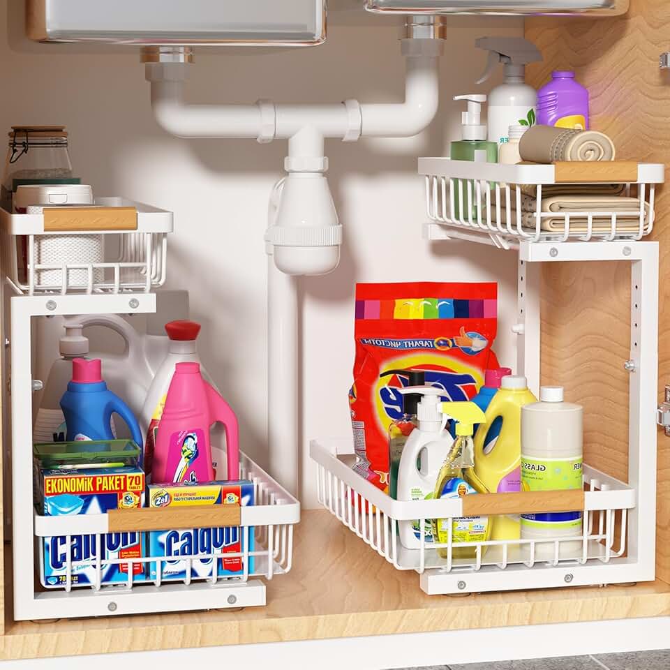 Two-Tier Under Sink Organizer with Adjustable Drawers