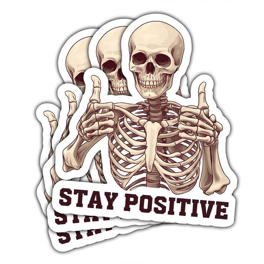 Set of three positive skeleton stickers for laptops and bottles