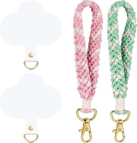 Set of two woven phone wrist straps with keyrings