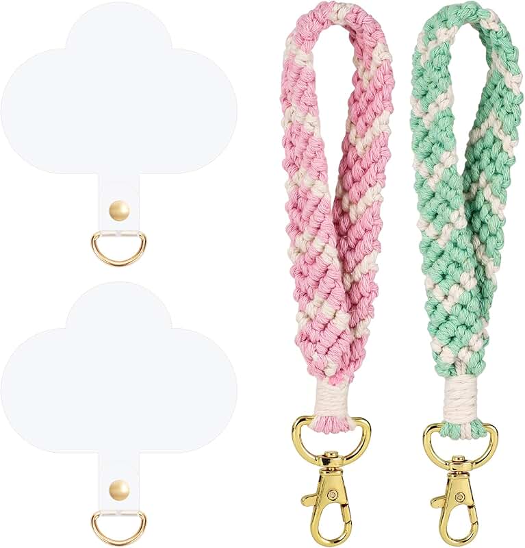 Set of two woven phone wrist straps with keyrings