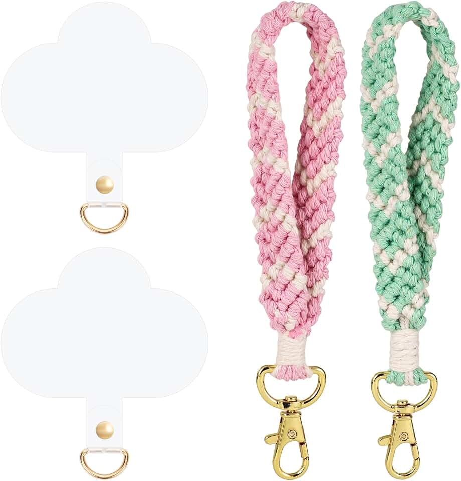 Set of two woven phone wrist straps with keyrings