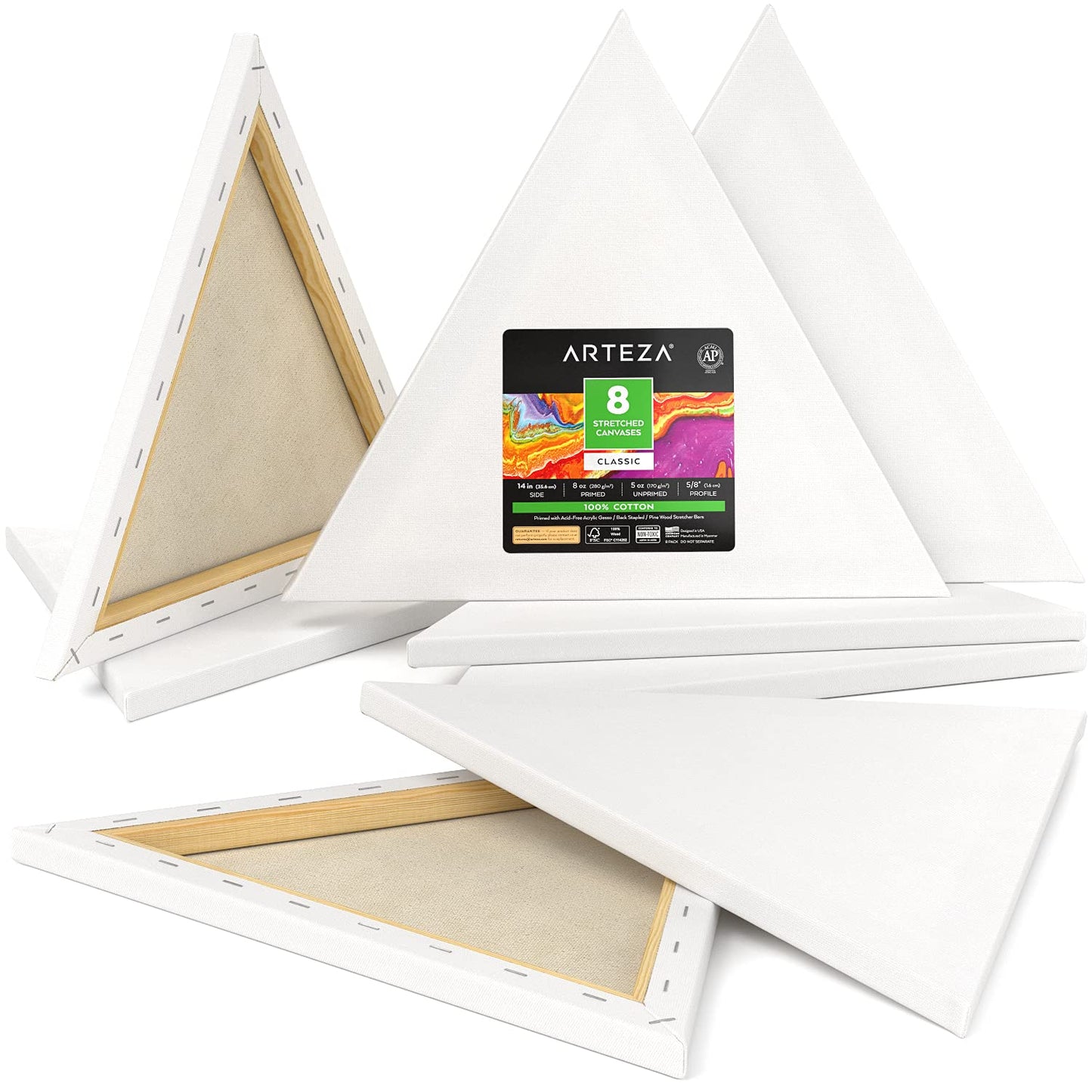 Paint Canvases for Painting Pack of 8 14-inch Triangle