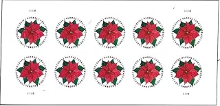 Set of 10 holiday flower postage stamps