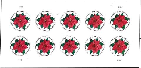 Set of 10 holiday flower postage stamps