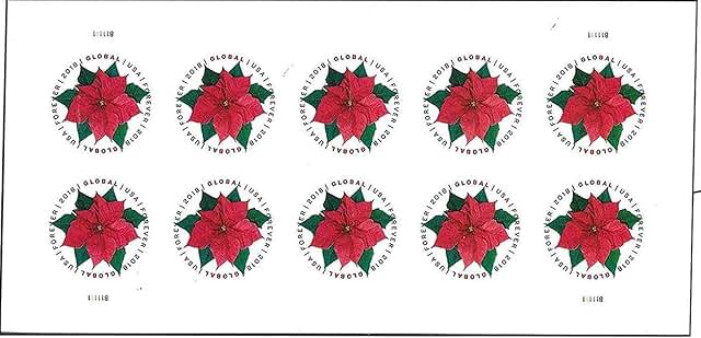 Set of 10 holiday flower postage stamps