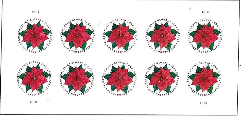 Set of 10 holiday flower postage stamps