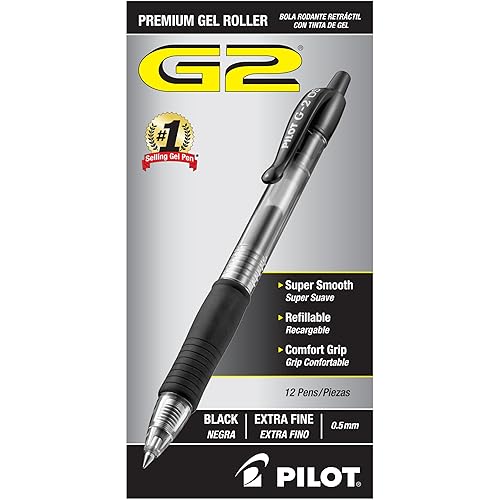 Pack of 12 Black Gel Pens, 0.5 mm Fine Point