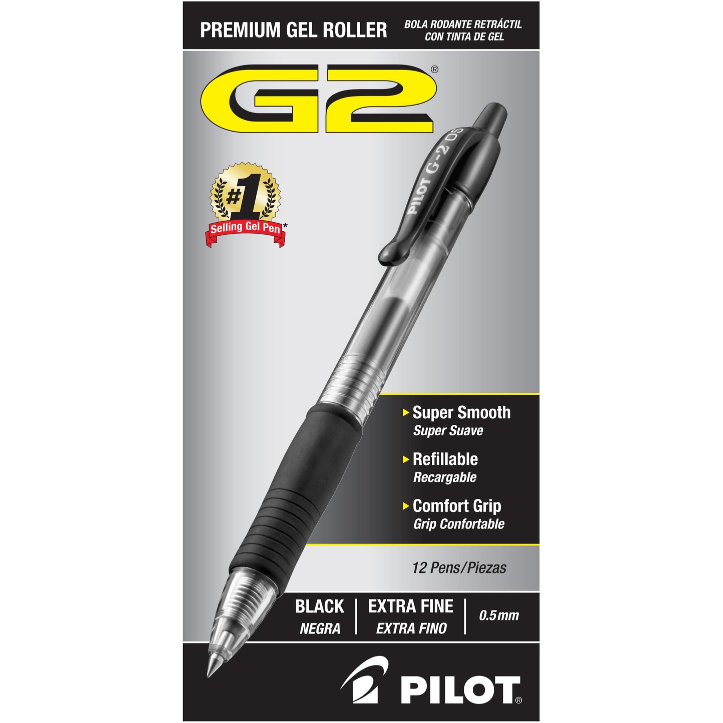 Pack of 12 Black Gel Pens, 0.5 mm Fine Point