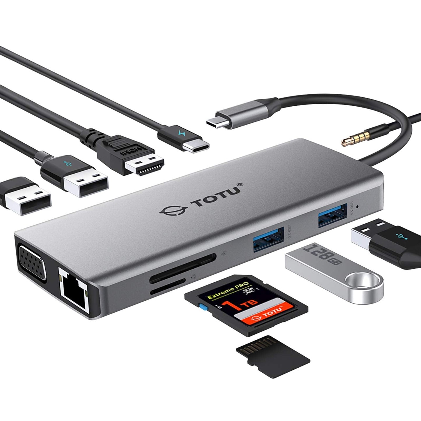 USB C Hub, Type C Hub, 11-in-1 Adapter with Ethernet, 4K USB C to HDMI, VGA, 2 USB3.0 2 USB2.0, Micro SD/TF Card Reader, Mic/Audio, USB-C Pd 3.0, Compatible for Mac Pro and Other Type C Laptops