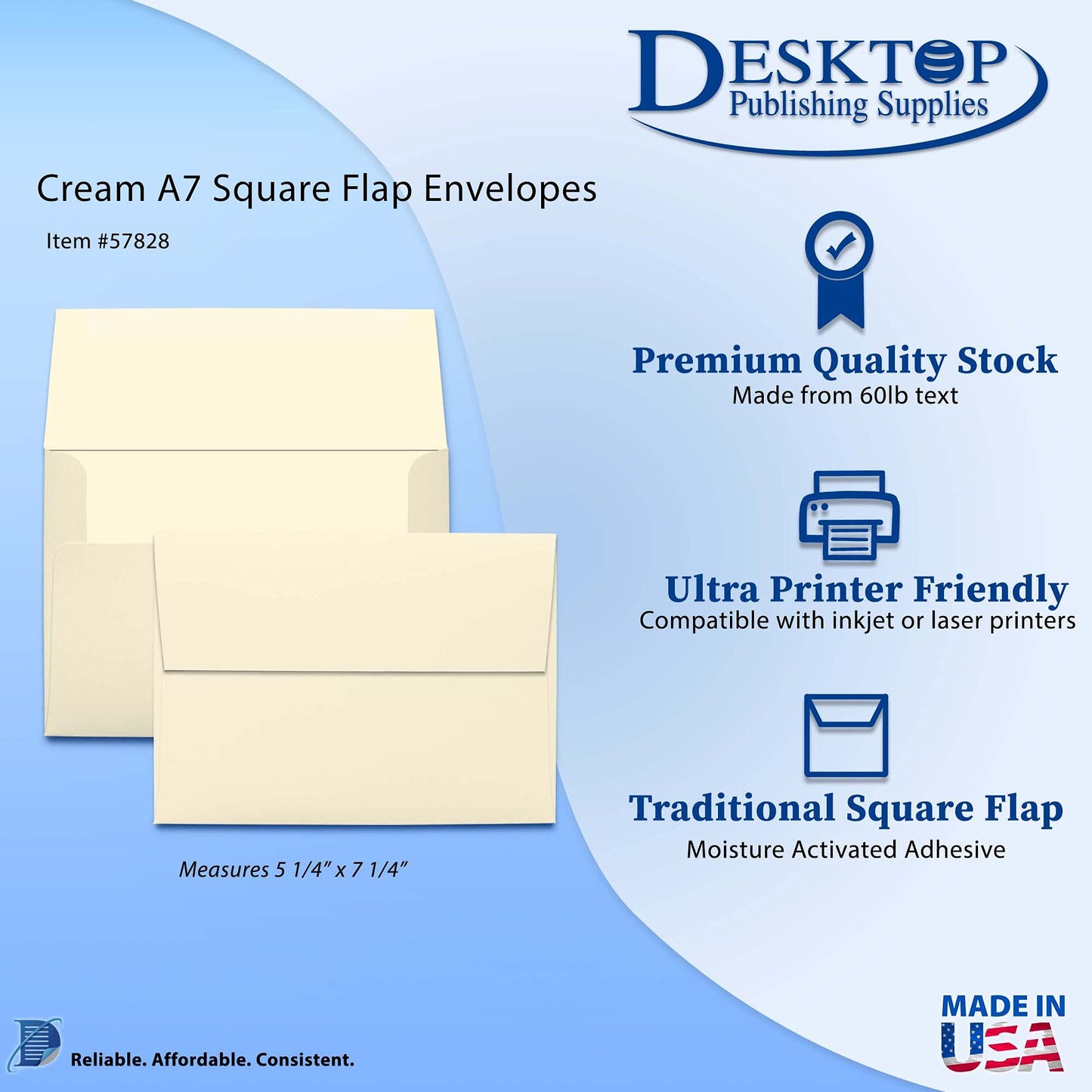 Cream Off White Envelopes, 5 1/4 x 7 1/4, 100 Pack