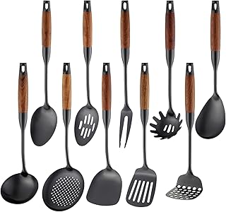10-Piece Stainless Steel Kitchen Utensil Set with Wood Handles