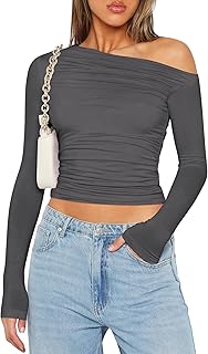 Women's Off-Shoulder Long Sleeve Crop Top for Casual or Going Out