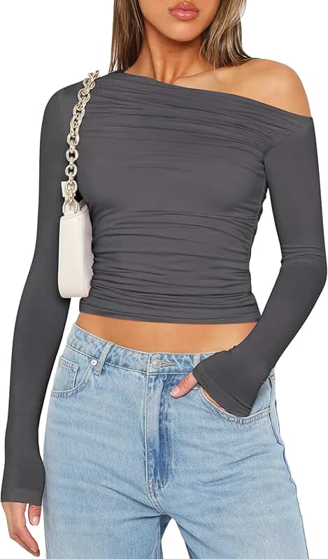 Women's Off-Shoulder Long Sleeve Crop Top for Casual or Going Out