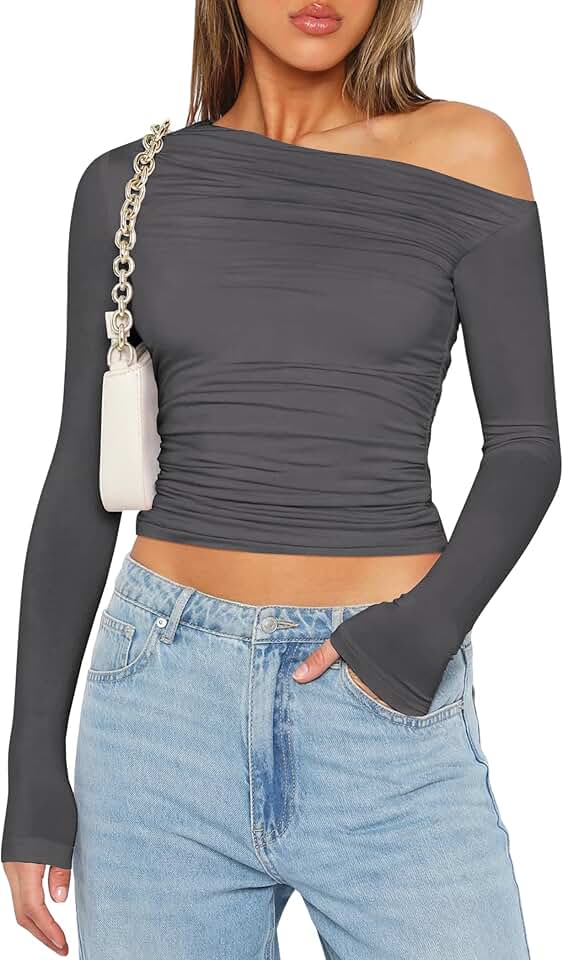 Women's Off-Shoulder Long Sleeve Crop Top for Casual or Going Out
