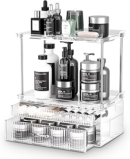 Two-Tier Bathroom Countertop Organizer with Two Drawers