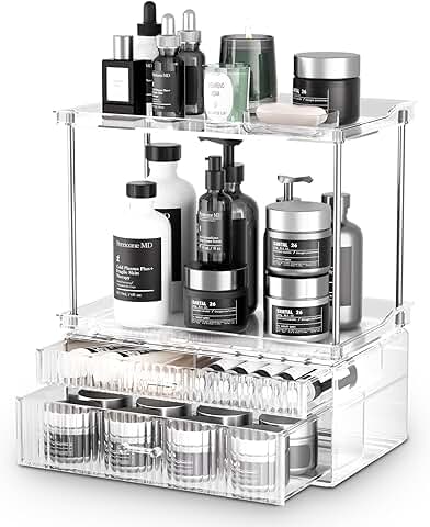 Two-Tier Bathroom Countertop Organizer with Two Drawers