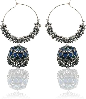 Gold Pearl Indian Hoop Earrings with Jhumka for Women
