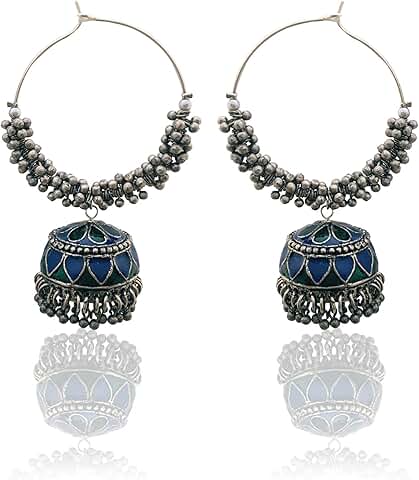 Gold Pearl Indian Hoop Earrings with Jhumka for Women