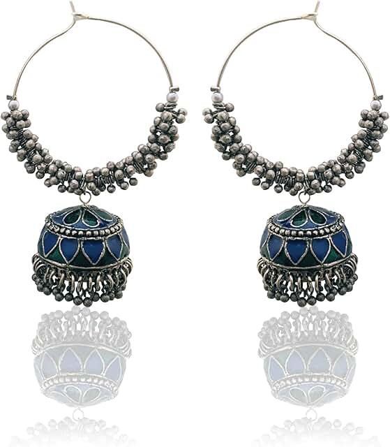 Gold Pearl Indian Hoop Earrings with Jhumka for Women