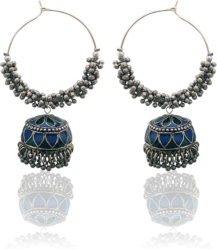 Gold Pearl Indian Hoop Earrings with Jhumka for Women