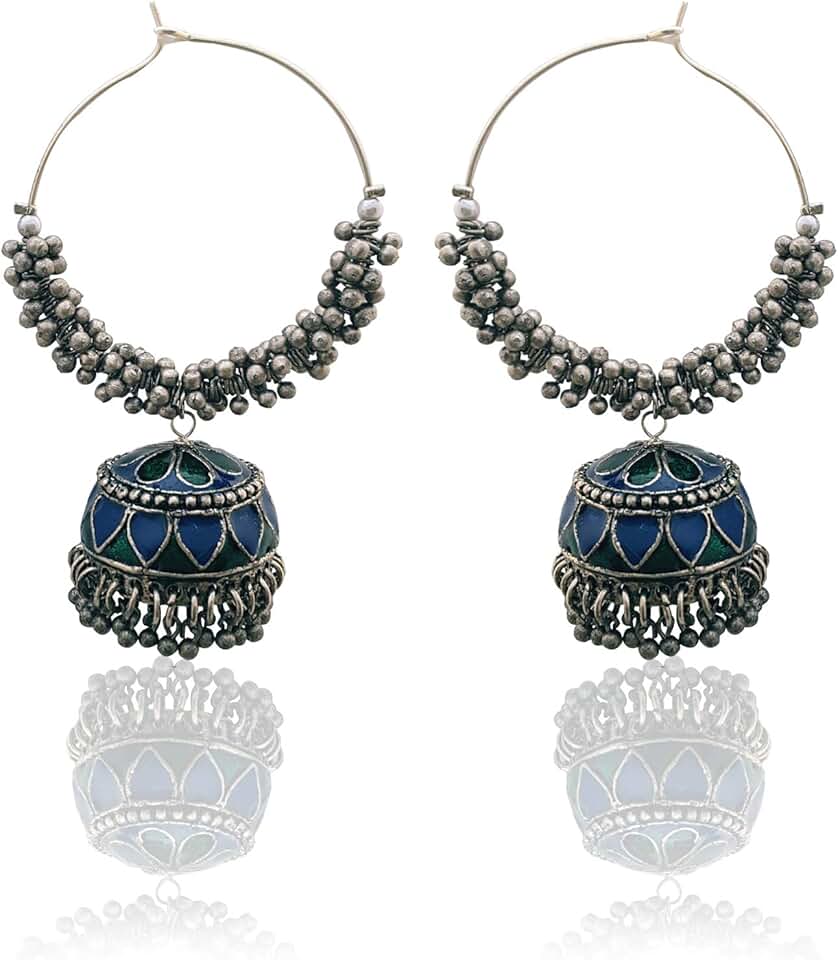 Gold Pearl Indian Hoop Earrings with Jhumka for Women