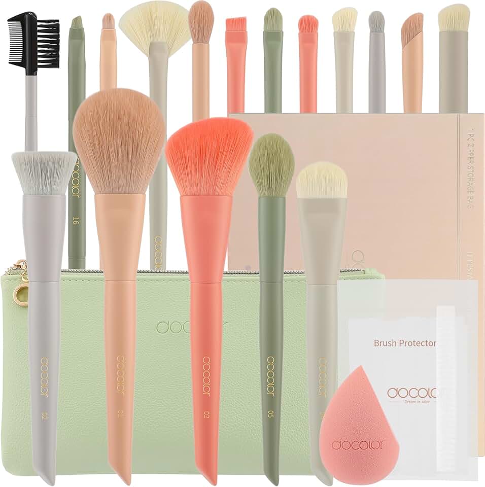 17-Piece Makeup Brush Set with Bag and Sponge