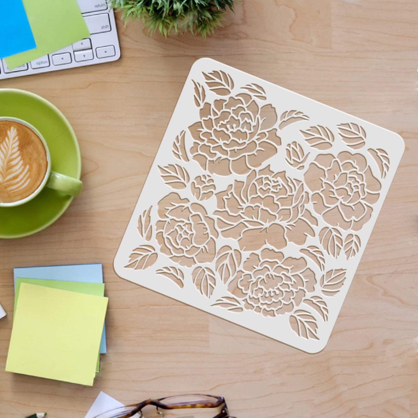 Peonies and Roses Reusable Stencil Set 11.8x11.8 Inches