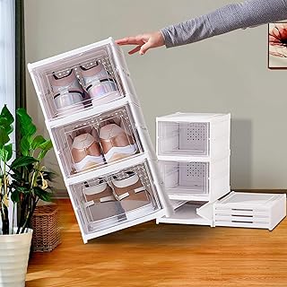 Drop Front Stackable Shoe Storage Box with Clear Door