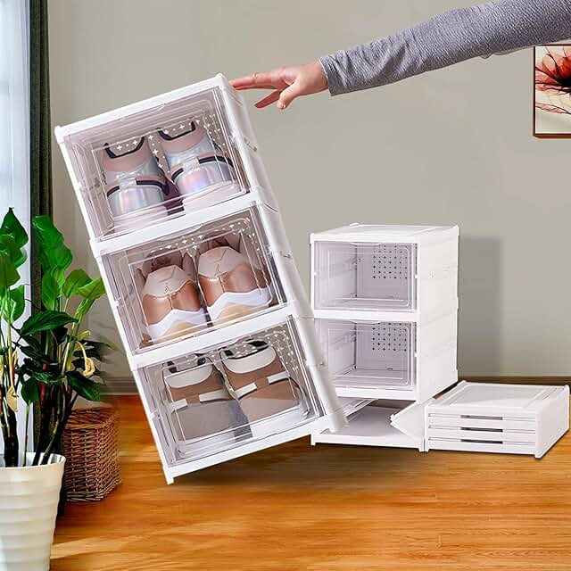 Drop Front Stackable Shoe Storage Box with Clear Door
