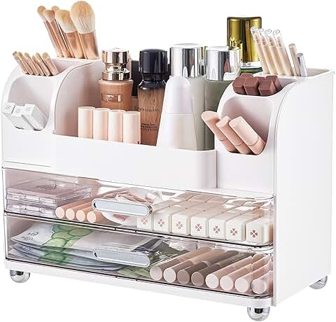White Makeup Organizer with 2 Large Drawers