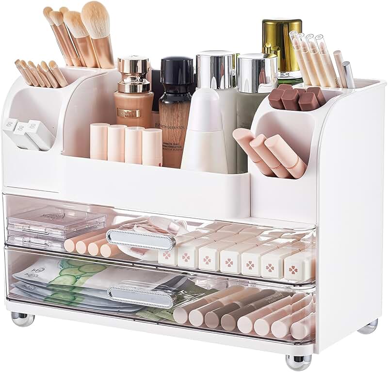 White Makeup Organizer with 2 Large Drawers