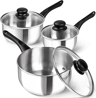 Six-piece stainless steel saucepan set with lids