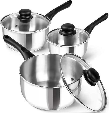 Six-piece stainless steel saucepan set with lids