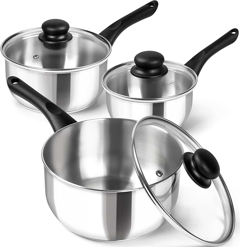 Six-piece stainless steel saucepan set with lids